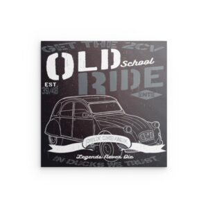 „OLD SCHOOL RIDE“ Citroën 2CV Metallwandbild – Vintage-Enten-Design