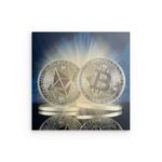 Bitcoin & Ethereum Kryptowährungsmünzen Metallwandkunst – Digitale Finanzdekoration