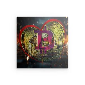 „Love Bitcoin“ Herzförmiges Krypto-Wandbild aus Metall – Digital Passion Decor