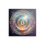 Bitcoin Mandala Cosmic Metal Wall Art – Sacred Crypto Tech Design