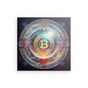 Bitcoin Mandala Cosmic Metal Wall Art – Sacred Crypto Tech Design