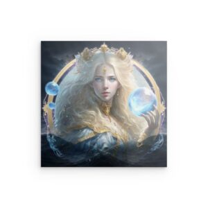 Fantasy-Metallwandbild „Ocean Empress“ – Leuchtende Kugel & goldene Krone