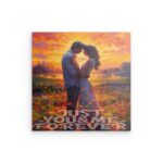 Metall-Wandbild „Love Shining Rays Couple“ – Romantischer Herz-Silhouetten-Druck