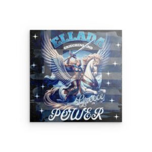 „ELLADA Power“ – Walküre auf Pegasus – Griechische Flagge – Metallwandbild – Kriegergeist-Design