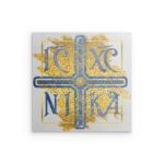 „IC XC NI KA“ Blau-Gold Glitzerkreuz Metallwandkunst – Orthodoxes Christogramm-Design