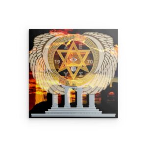 Tempel des Zeus Hexagramm Metallwandkunst - Geflügeltes Allsehendes Auge griechische Symbolik