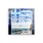 „GRIECHENLAND“ – Küsten-Wandbild aus Metall – Klassische Säulen & Flaggendesign