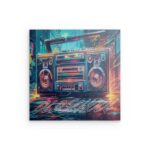 „OLDSCHOOL Ghettoblaster“ Neon-Street-Art-Metallwandbild – Retro-Urban-Vibes