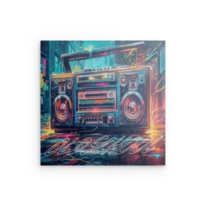„OLDSCHOOL Ghettoblaster“ Neon-Street-Art-Metallwandbild – Retro-Urban-Vibes