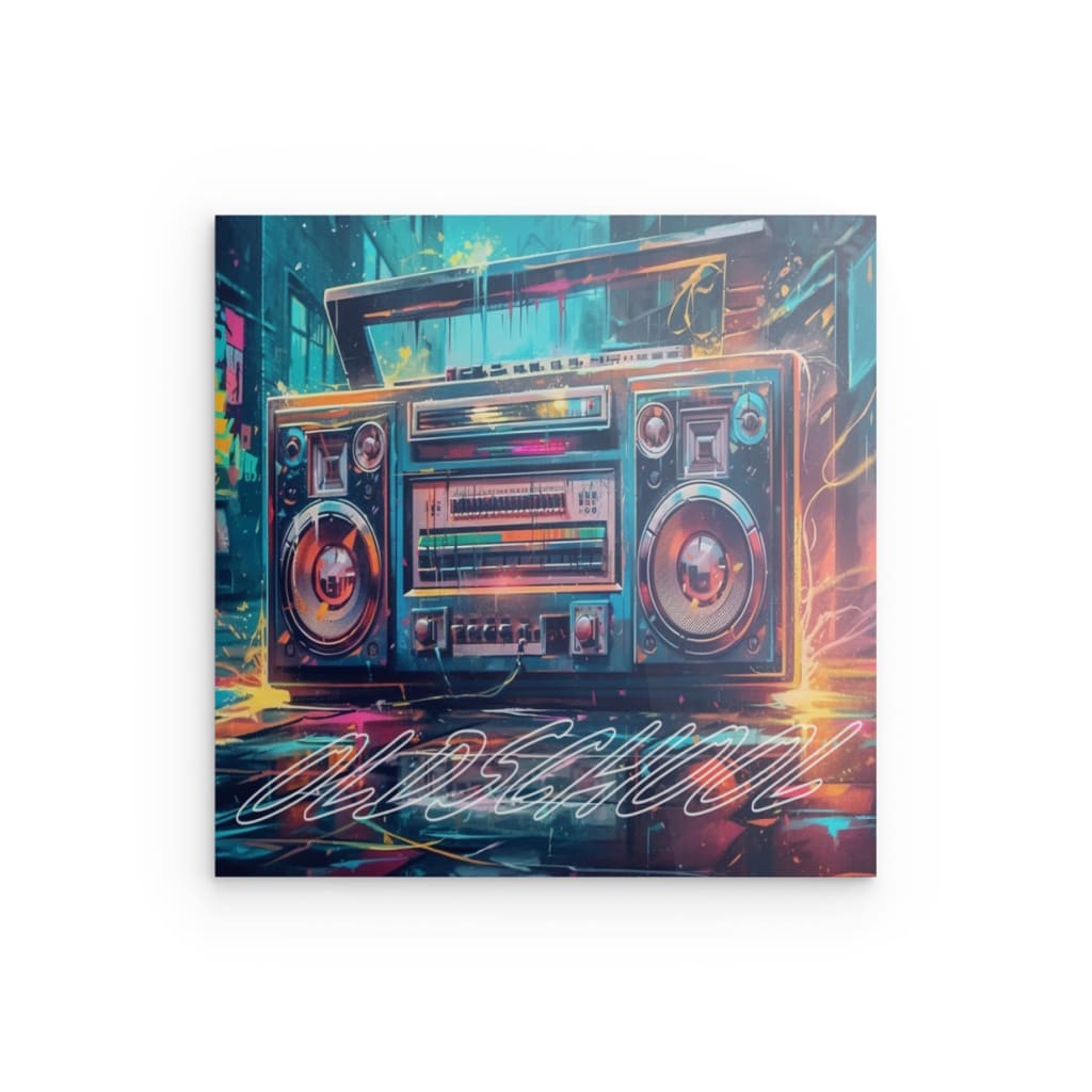 „OLDSCHOOL Ghettoblaster“ Neon-Street-Art-Metallwandbild – Retro-Urban-Vibes