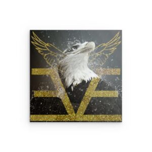 Golden Eagle „E“-Symbol Metallwandbild – Majestätisches Vogelkraft-Design