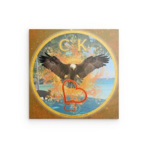 Majestätischer Adler & verschlungene Herzen – Metallwandbild – Goldenes Freiheitssymbol