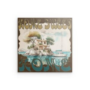 „HOME SWEET HOME“ Metallwandbild „Mediterrane Insel“ – Küsten-Refugium-Design