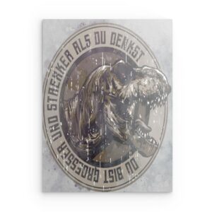 „Du Bist Grösser Und Stärker Als Du Denkst“ T-Rex Deutsches Metallwandbild – Stärke & Selbstvertrauen