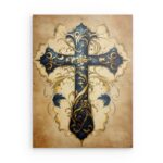 Dekorative Metallwandkunst „Ornate Blue & Gold Cross“