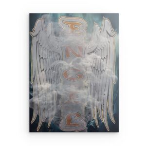 Metallwandbild „ENGEL“ mit Flügeln in Wolken