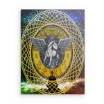 „Rostgold Mandala Symbol“ Geometrisches Metall-Wandbild – Abstraktes Energiedekor – Quadratisch (40–80 cm)