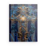 Verziertes IC XC NIKA Kreuz-Wandbild aus Metall – Gold & Blau, byzantinisches Design