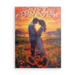 „Just You & Me Forever“ – Romantisches Metallwandbild mit Sonnenuntergang – Liebespaar-Dekor – Quadratisch (40–80 cm)
