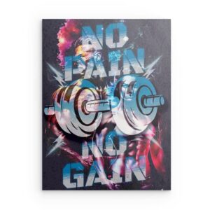 „NO PAIN NO GAIN“ Bodybuilding-Metallwandbild – Abstrakter Fitnessstudio-Motivationsdruck