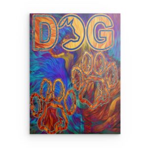 „DOG HUND PFOTEN“ Metallwandbild mit abstraktem Tierpfotenabdruck Farbenfrohe Hundedekoration – Quadratisch (40–80 cm)