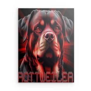 „ROTER ROTTWEILER“ – Intensives Hundeporträt-Wandbild aus Metall – Auffällige Haustierdekoration – Quadratisch (40–80 cm)
