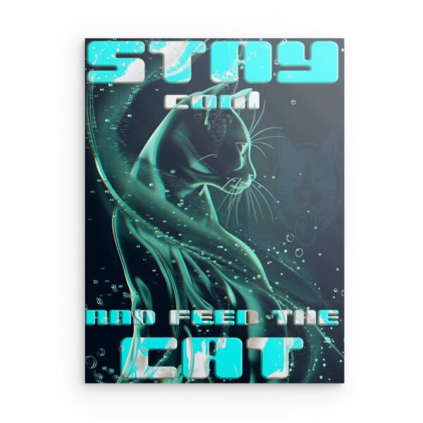 „STAY COOL & FEED THE CAT“ Moderne Katzen-Wanddekoration aus Metall – Ausgefallene und lustige Dekoration – Quadratisch (40–80 cm)