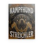 "KAMPFHUND STREICHLER" Rottweiler Metallwandbild – Markantes Hundeporträt-Dekor – Quadratisch (40–80 cm)
