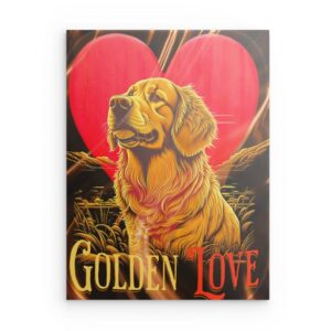 „GOLDEN LOVE Retriever“ – Herzliches Hunde-Wandbild aus Metall – Haustier- und Zuneigungsdeko – Quadratisch (40–80 cm)