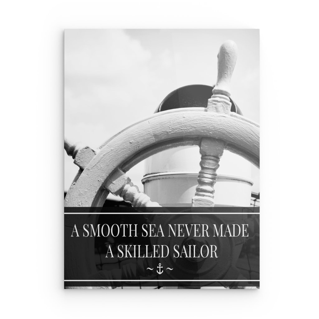 „A Smooth Sea Never Made a Skilled Sailor“ – Motivierendes Schiffssteuerrad aus Metall – Maritimes & inspirierendes Dekor