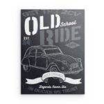 „Old School Ride“ 2CV „Ente“ Metallwandbild – Vintage-Auto-Blaupausen-Stil