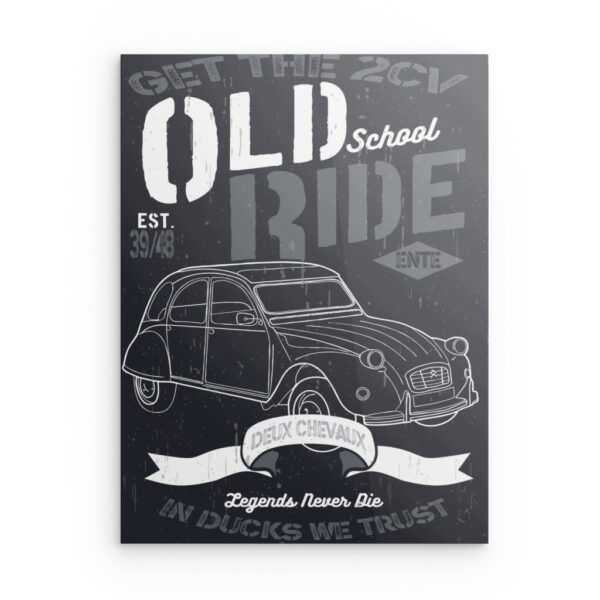 „Old School Ride“ 2CV „Ente“ Metallwandbild – Vintage-Auto-Blaupausen-Stil
