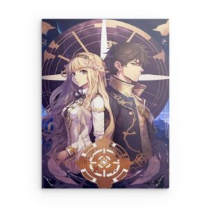 „Fantasy Prince & Princess" KI-Anime-Metallwandbild – Kosmischer Kompass