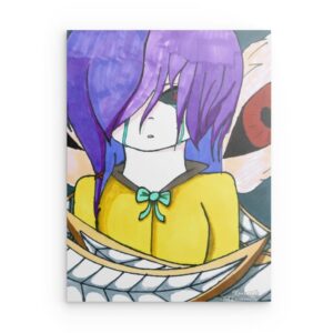 „Anime-Charakter mit lila Haaren“ – Metall-Wandbild im Sketch-Art-Stil – ausdrucksstarker Gothic-Stil