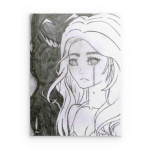 „Weinende Frau & Schatten“ – Sketch Art Metallwandbild – Emotionaler Anime-Stil