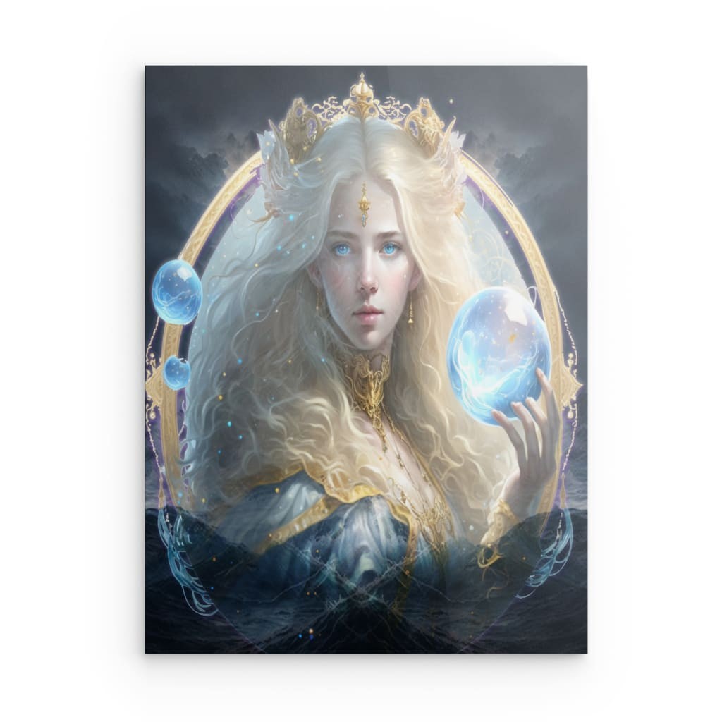 „Meeresprinzessin“ Fantasy-Porträt Metallwandbild – Magische Ozeankönigin