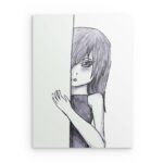 „Spähendes Anime-Mädchen“ – Skizzenkunst – Metallwandbild – Shy Gaze Design