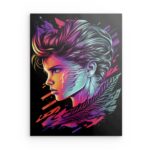 „Neon Lady Head“ 80er Cyberpunk Metallwandbild – Retro-Synthwave-Stil