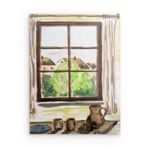 „Dettenhausen Fensterblick“ Aquarell-Metallwandbild – Friedlicher Landschaftsdruck