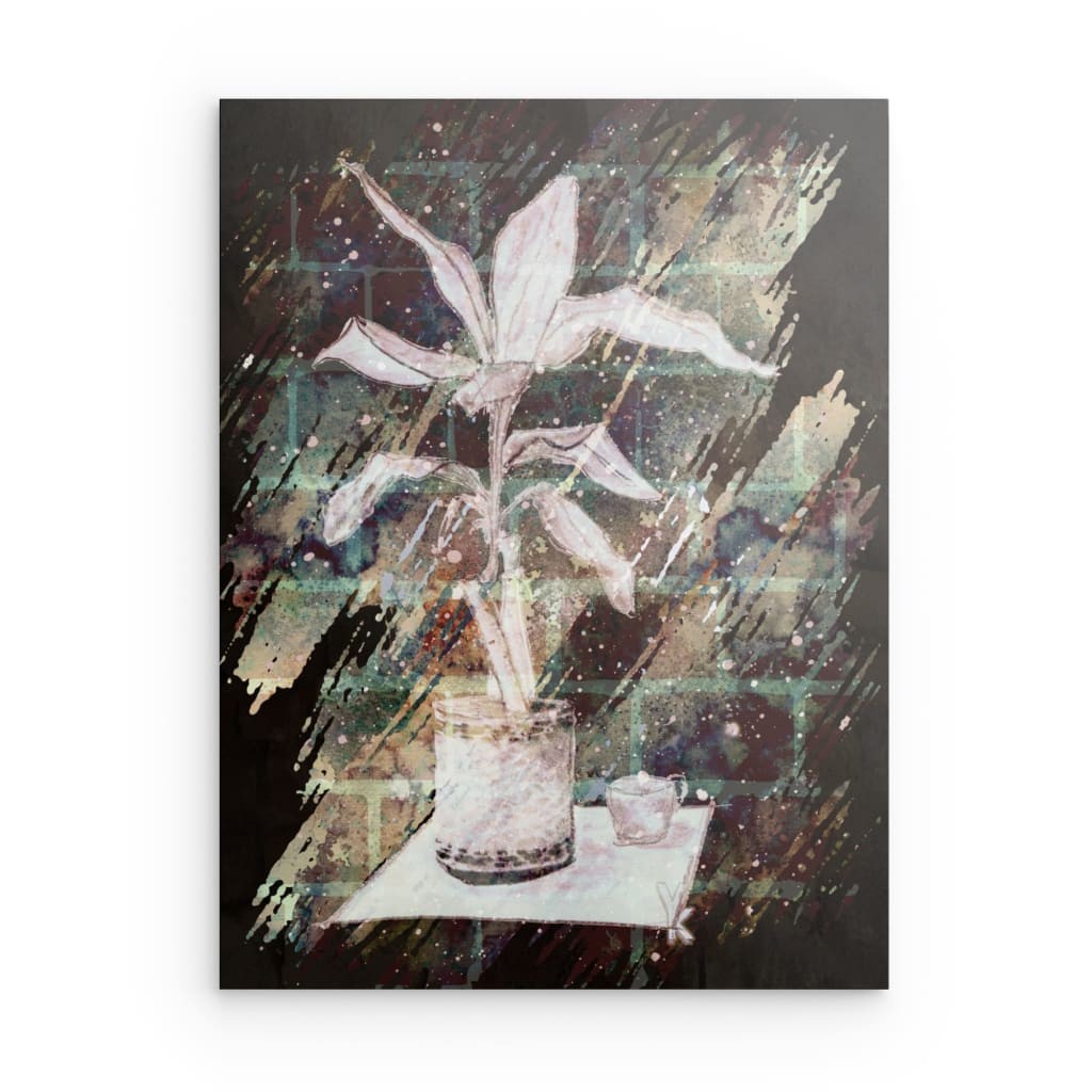 „Abstrakte Topfpflanze“ – Strukturiertes Metall-Wandbild – Modernes botanisches Design