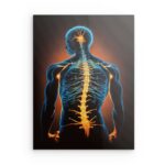 „Goldene Wirbelsäule & neuronales Netzwerk“ – KI-Metallwandbild „Menschliche Anatomie“ – Konzept der spirituellen Heilung