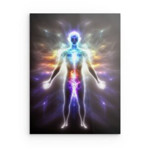 „Aura Healing Human Figure“ KI-Energiekunst Metallwandbild – Spirituelles Wellness-Dekor