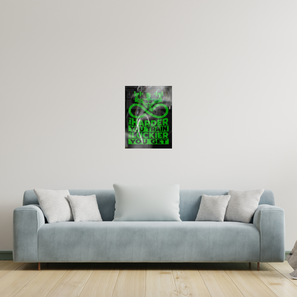 „HARDER YOU TRAIN LUCKIER YOU GET“ – Grünes Metall-Wandbild zur Motivation im Fitnessstudio - Image 4