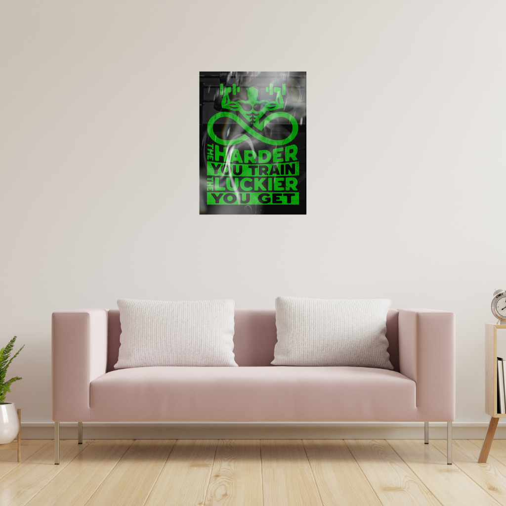 „HARDER YOU TRAIN LUCKIER YOU GET“ – Grünes Metall-Wandbild zur Motivation im Fitnessstudio - Image 3