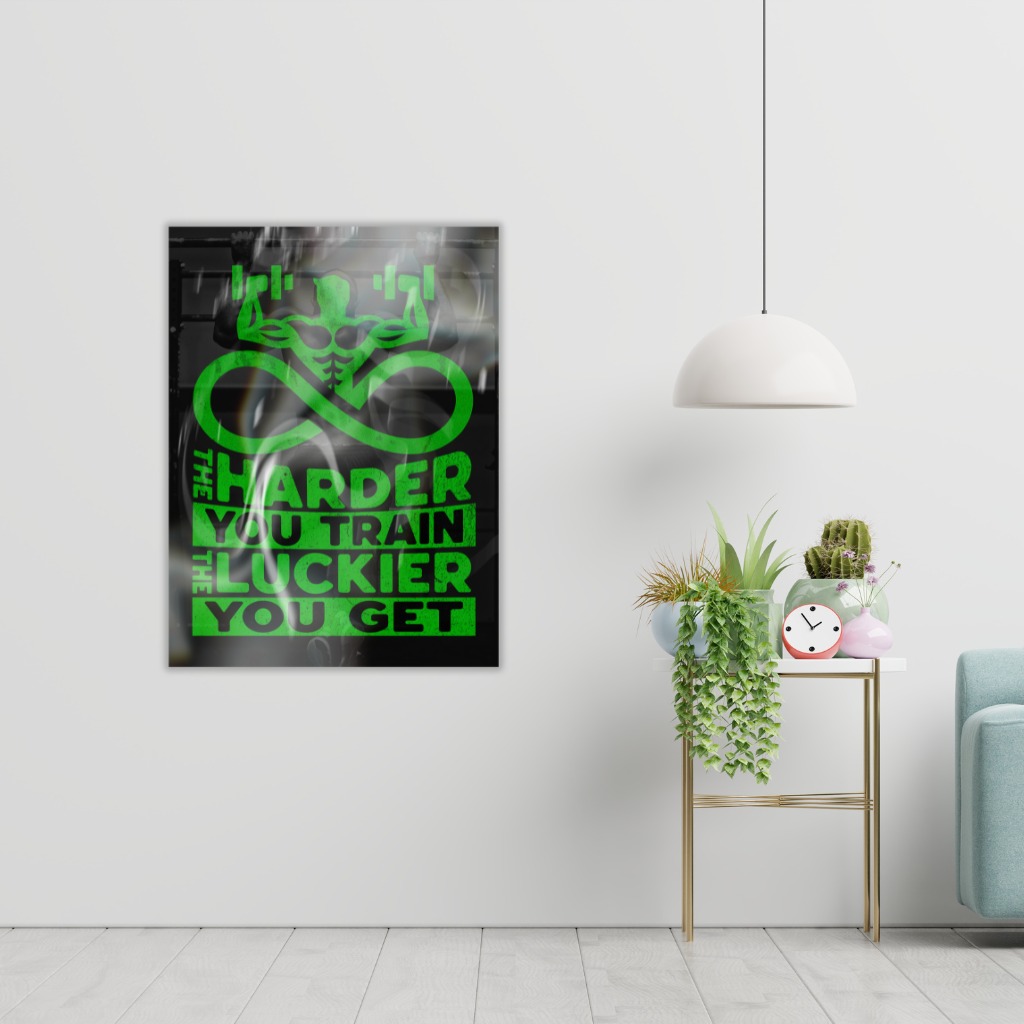 „HARDER YOU TRAIN LUCKIER YOU GET“ – Grünes Metall-Wandbild zur Motivation im Fitnessstudio - Image 2